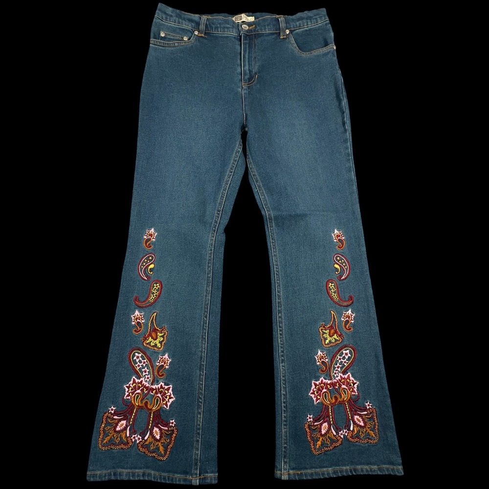 Faded Glory Bootcut Jeans Girls Sz 14.5 Blue Embroidered Paisley Y2K Whimsygoth